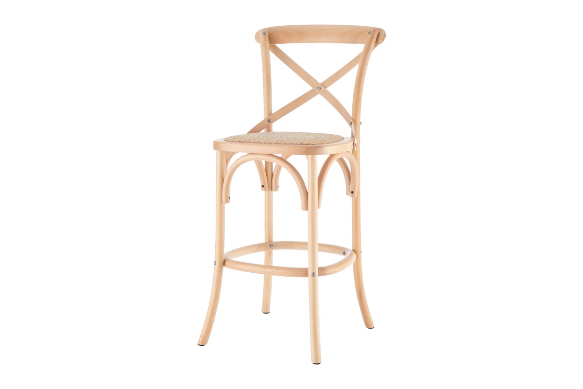 Matt Blatt Melrose Cross Back Counter Stool (Natural Beech/Rattan Seat)