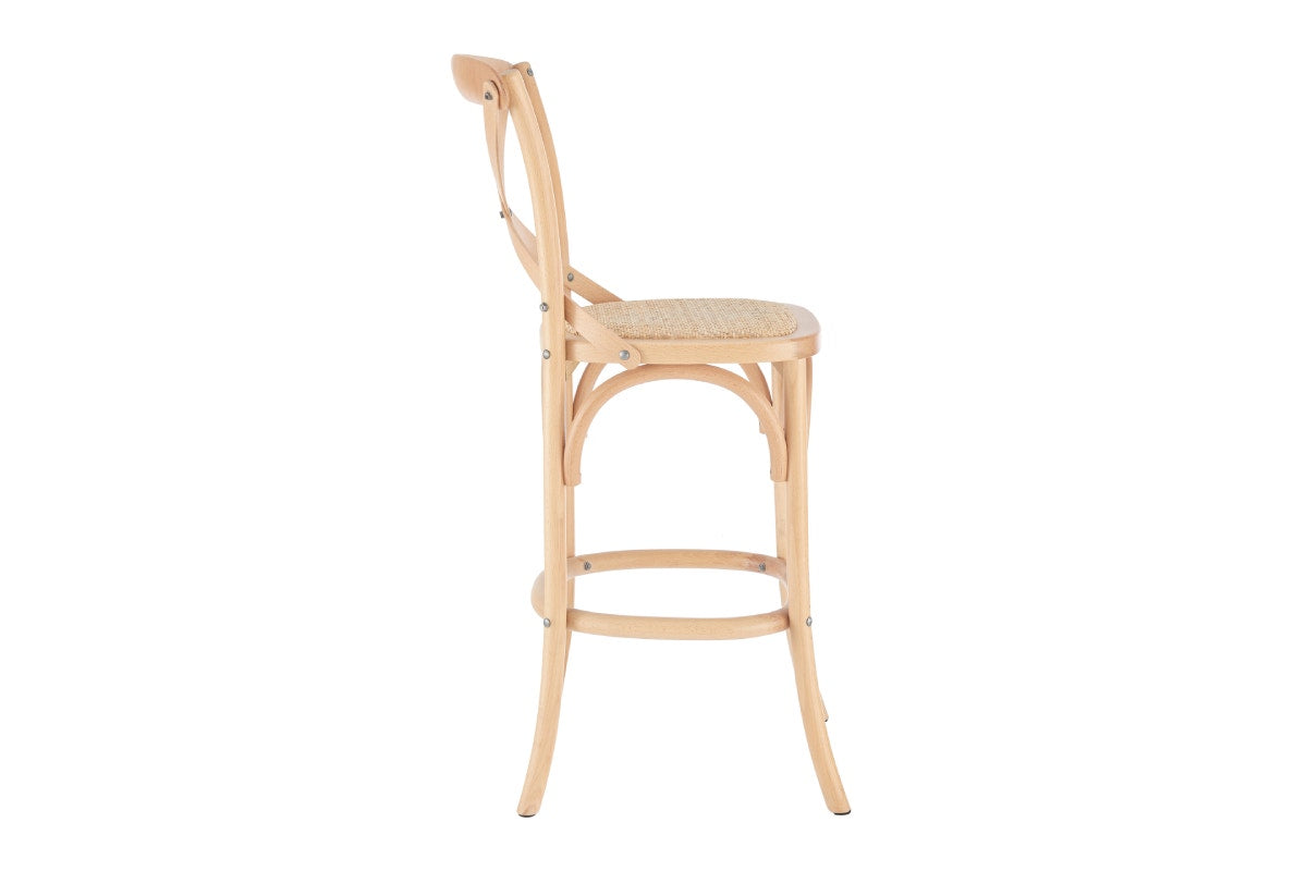 Matt Blatt Melrose Cross Back Counter Stool (Natural Beech/Rattan Seat)
