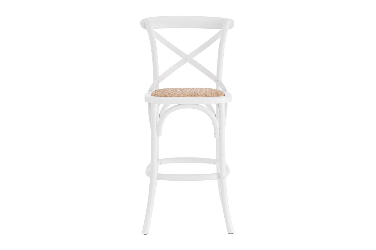 Matt Blatt Melrose Cross Back Counter Stool (White Birch/Rattan Seat)