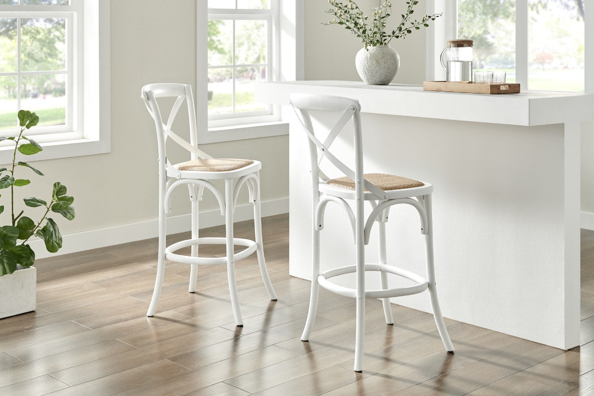 Matt Blatt Melrose Cross Back Counter Stool (White Birch/Rattan Seat)