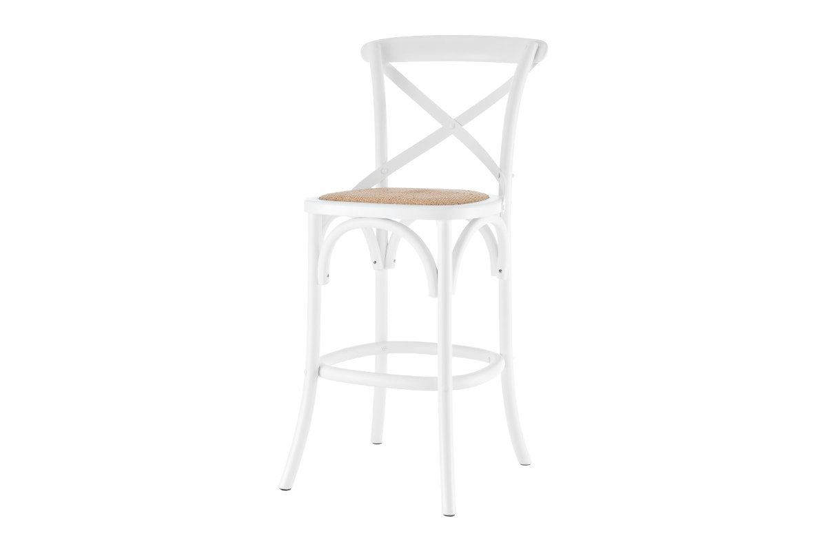 Matt Blatt Melrose Cross Back Counter Stool (White Birch/Rattan Seat)