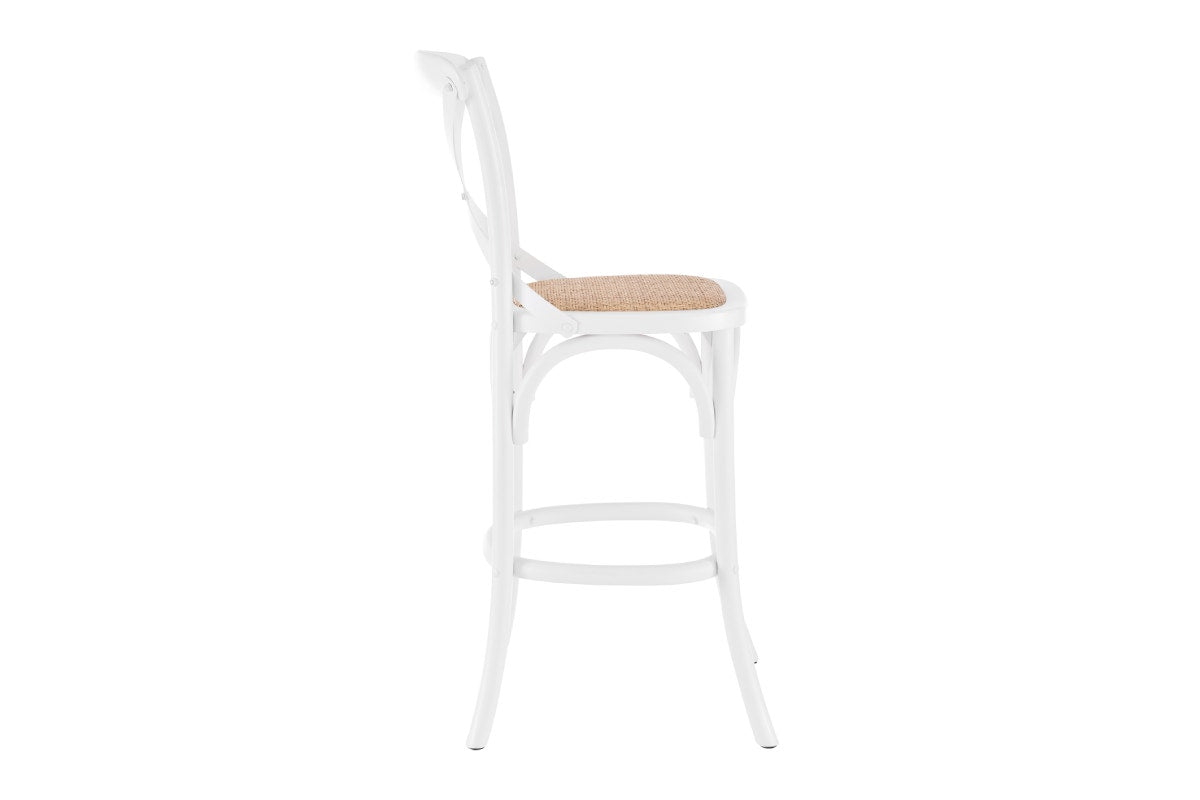 Matt Blatt Melrose Cross Back Counter Stool (White Birch/Rattan Seat)