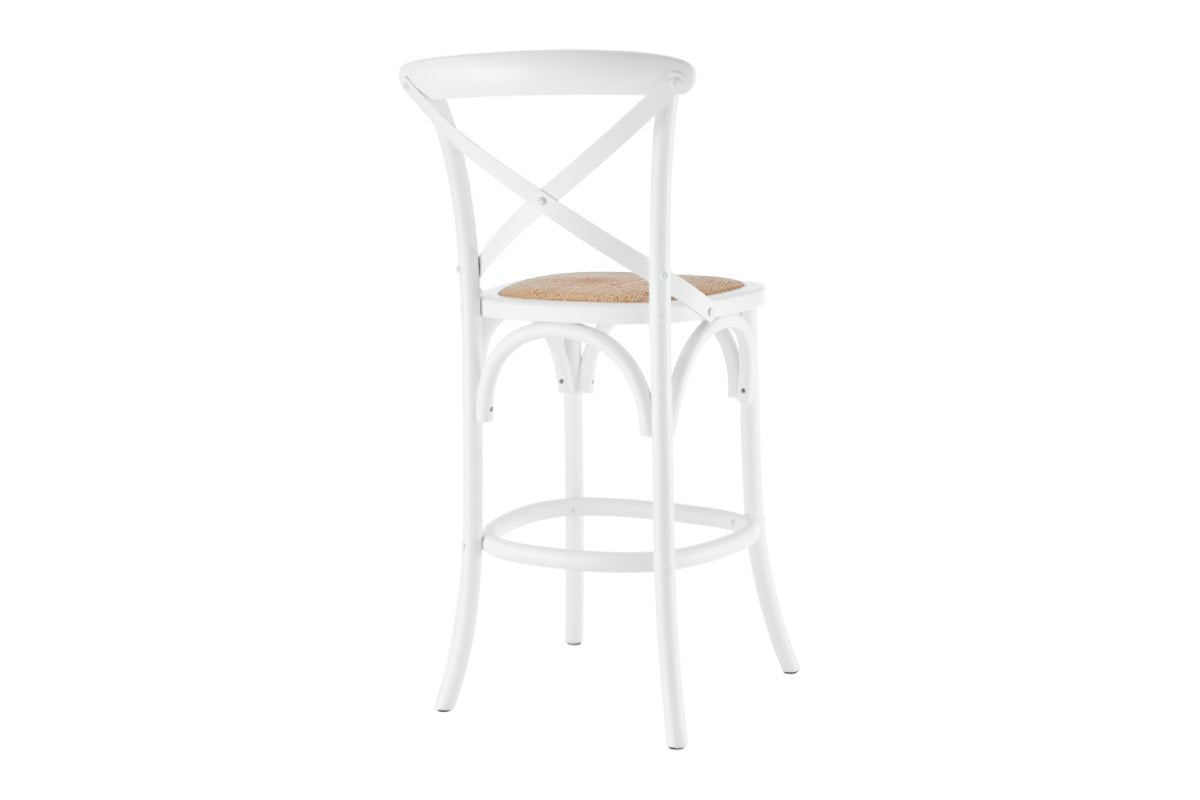 Matt Blatt Melrose Cross Back Counter Stool (White Birch/Rattan Seat)