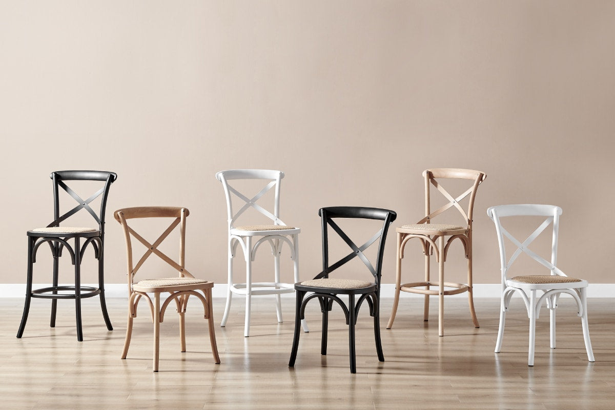 Matt Blatt Melrose Cross Back Counter Stool (White Birch/Rattan Seat)