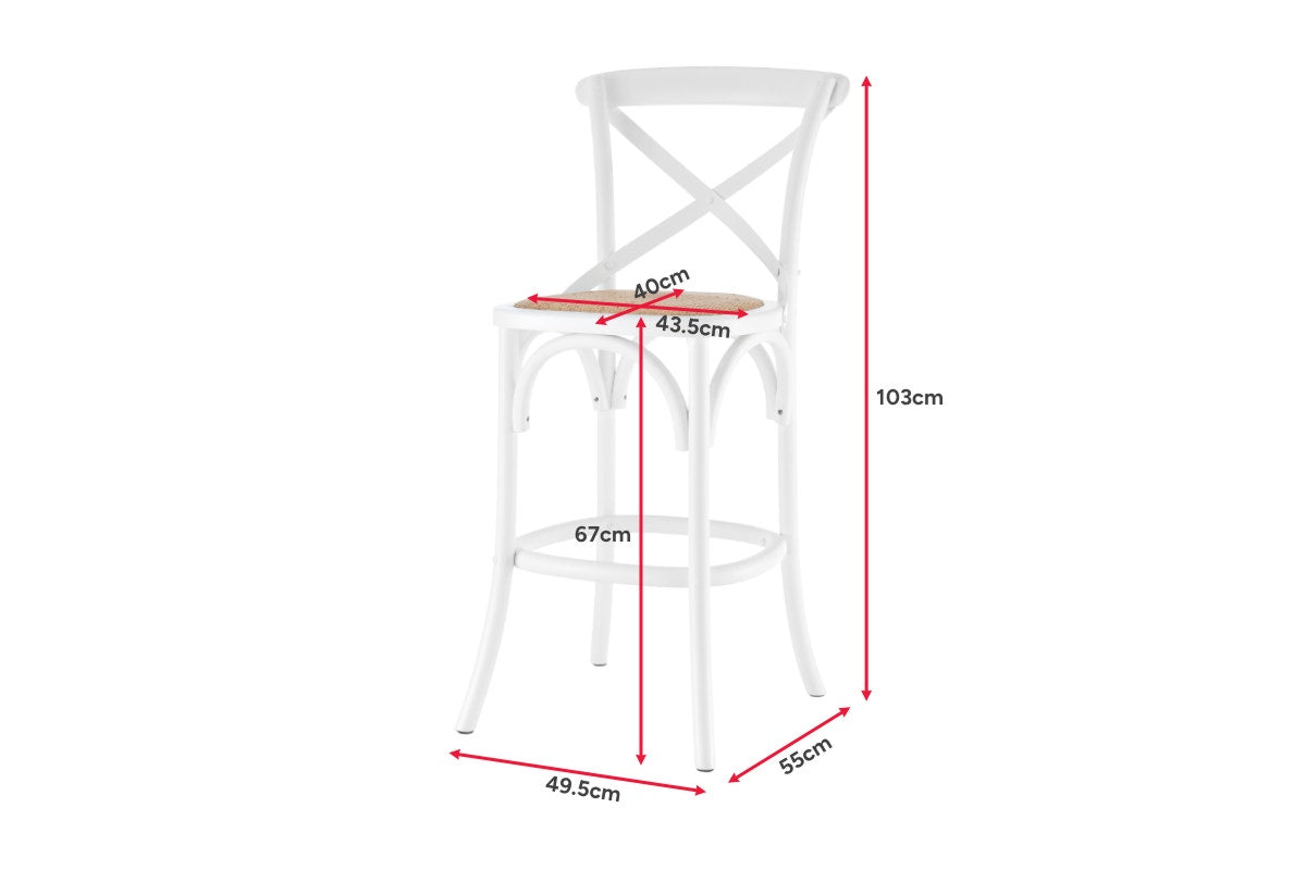 Matt Blatt Melrose Cross Back Counter Stool (White Birch/Rattan Seat)