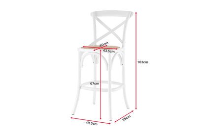 Matt Blatt Melrose Cross Back Counter Stool (White Birch/Rattan Seat)