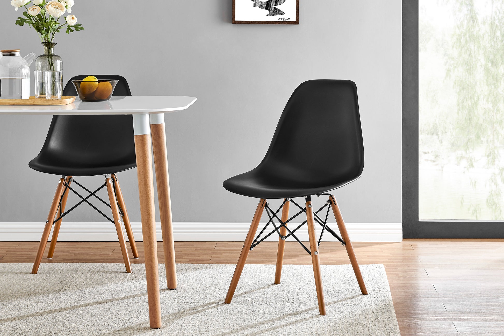 Matt Blatt Set of 2 Eames Premium DSW Chairs Replica (Black Seat/Walnut Legs)