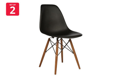 Matt Blatt Set of 2 Eames Premium DSW Chairs Replica (Black Seat/Walnut Legs)