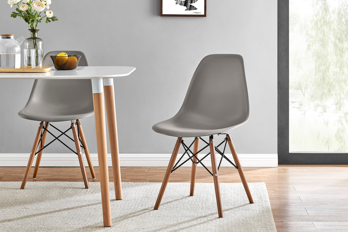 Matt Blatt Set of 2 Eames Premium DSW Chairs Replica (Grey Seat/Walnut Legs)