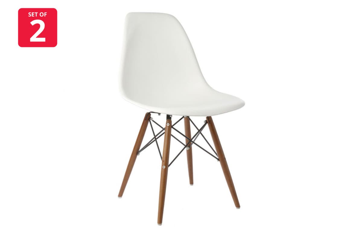 Matt Blatt Set of 2 Eames Premium DSW Chairs Replica (White Seat/Walnut Legs)