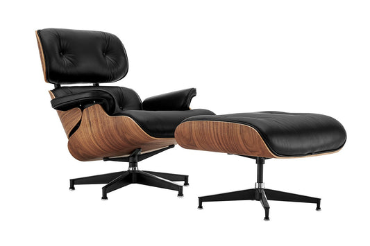 Matt Blatt Eames Premium Replica Leather Lounge Chair & Ottoman (Black Leather / Walnut)