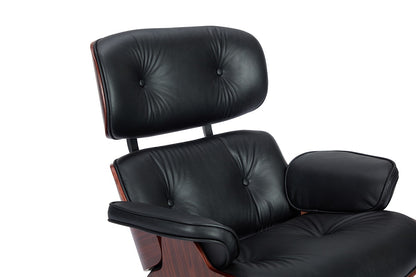 Matt Blatt Eames Premium Replica Leather Lounge Chair and Ottoman - Black Leather/Rosewood