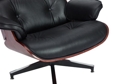 Matt Blatt Eames Premium Replica Leather Lounge Chair and Ottoman - Black Leather/Rosewood