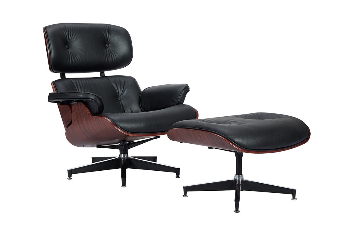 Matt Blatt Eames Premium Replica Leather Lounge Chair and Ottoman (Black Leather/Rosewood)