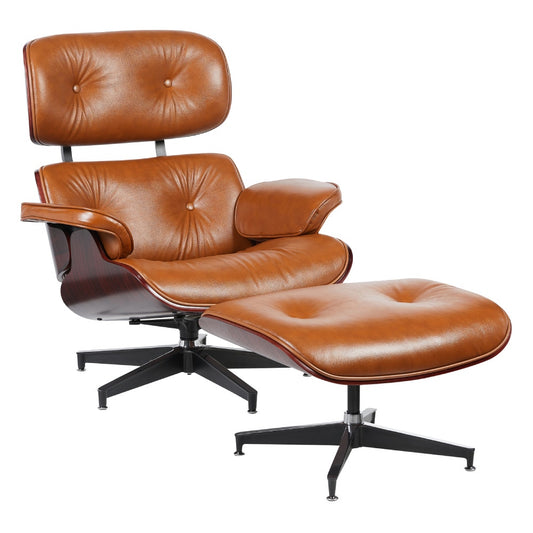 Matt Blatt Eames Premium Replica Leather Lounge Chair and Ottoman (Tan Leather/Rosewood) - Auzzistore