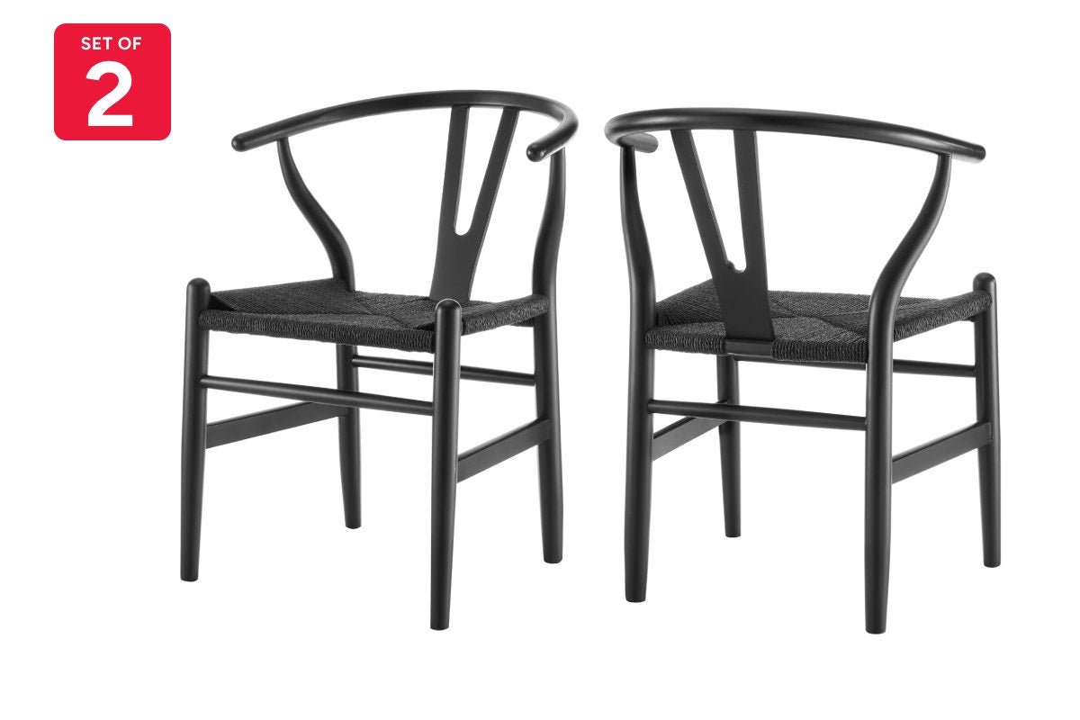 Set of 2 Matt Blatt Hans Wegner Wishbone Dining Chairs Replica (Beech Wood Black/Black)