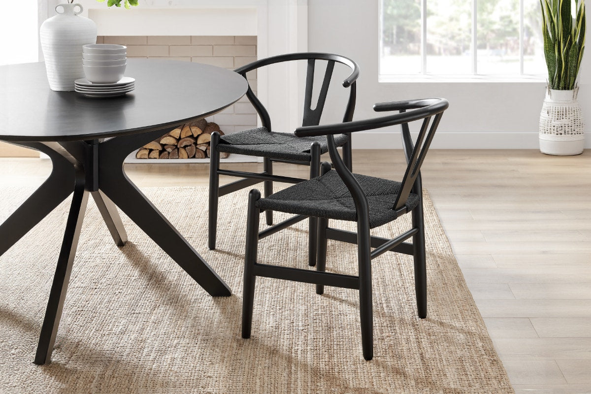 Set of 2 Matt Blatt Hans Wegner Wishbone Dining Chairs Replica (Beech Wood Black/Black)