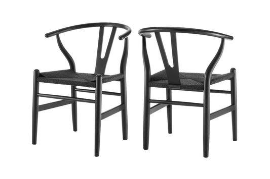 Set of 2 Matt Blatt Hans Wegner Wishbone Dining Chairs Replica (Beech Wood Black/Black)