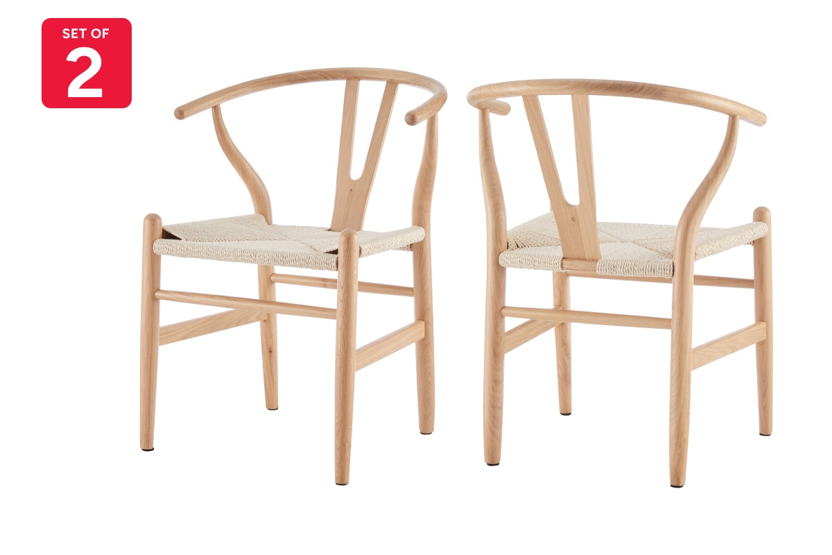 Set of 2 Matt Blatt Hans Wegner Wishbone Dining Chairs Replica (Beech Wood/Natural)
