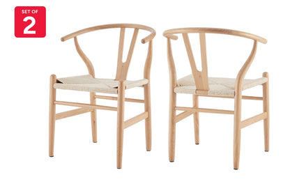 Set of 2 Matt Blatt Hans Wegner Wishbone Dining Chairs Replica (Beech Wood/Natural)