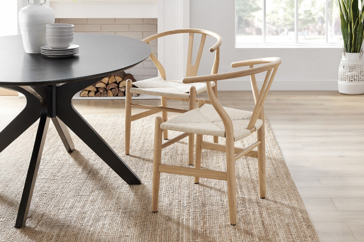 Set of 2 Matt Blatt Hans Wegner Wishbone Dining Chairs Replica (Beech Wood/Natural)