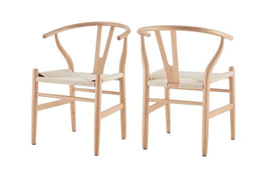 Set of 2 Matt Blatt Hans Wegner Wishbone Dining Chairs Replica (Beech Wood/Natural)