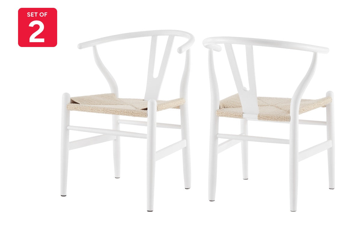 Matt Blatt Set of 2 Hans Wegner Wishbone Chairs Replica (Beech Wood/White Natural)