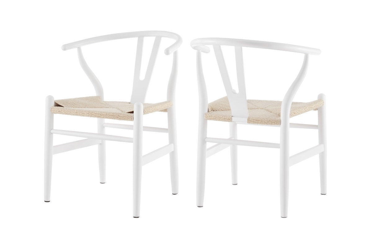 Matt Blatt Set of 2 Hans Wegner Wishbone Chairs Replica (Beech Wood/White Natural)