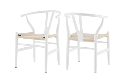 Matt Blatt Set of 2 Hans Wegner Wishbone Chairs Replica (Beech Wood/White Natural)