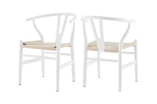 Matt Blatt Set of 2 Hans Wegner Wishbone Chairs Replica (Beech Wood/White Natural)