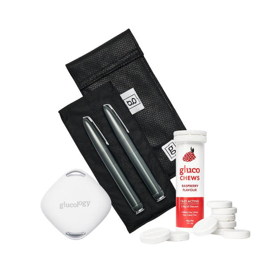 Glucology Insulin Cooling Bundle - Black (Includes Pen Pouch, 10 Raspberry Glucochews, Temperature Sensor)