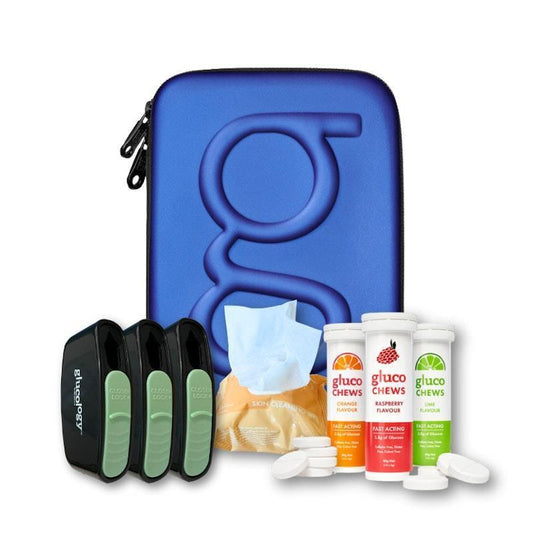 Glucology Blue Plus Care Bundle: Medical Case, Fast Acting Glucochews, Sharps Bins & Wipes