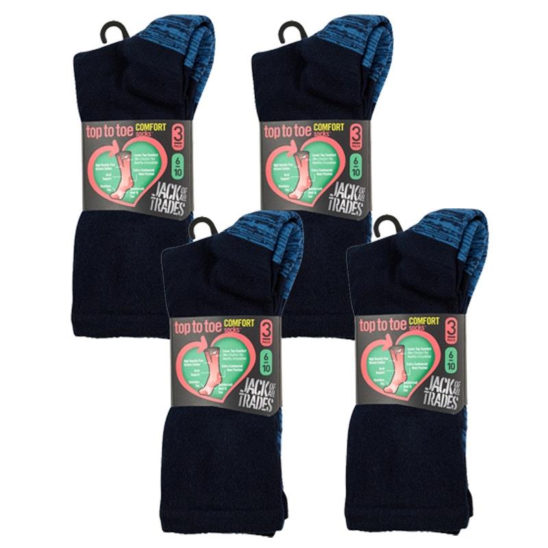 Jack of All Trades Men's Top to Toe Comfort Socks - Navy (12 Pairs, Size 6-10)-Auzzi Store