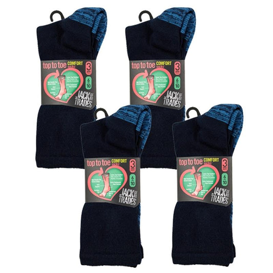 Jack of All Trades Men's Top to Toe Comfort Socks - Navy (12 Pairs, Size 6-10)-Auzzi Store