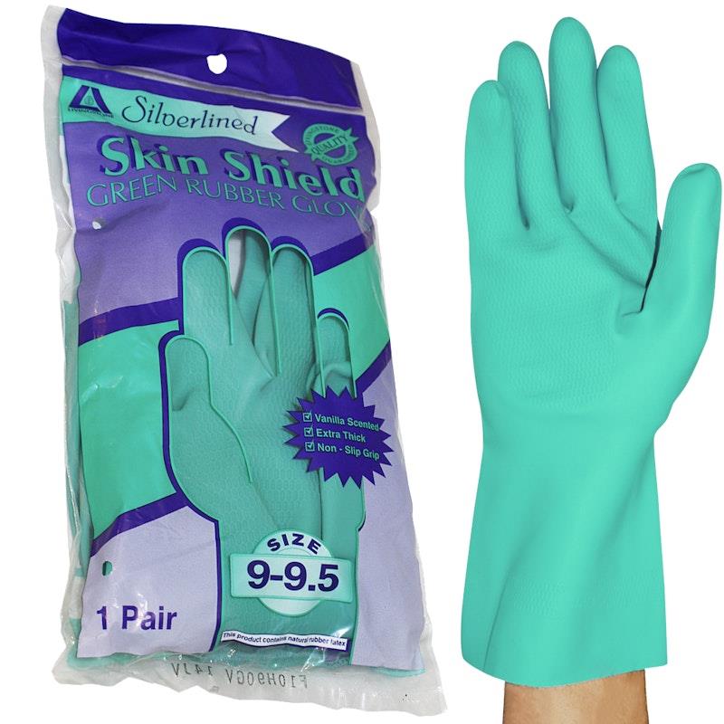 Skin Shield Silver Lined Natural Rubber Gloves - Vanilla Scented, Size 9-9.5
