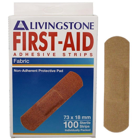 Livingstone Adhesive Fabric First Aid Strips with Pad - 73 x 18mm (100 Pieces/Box)