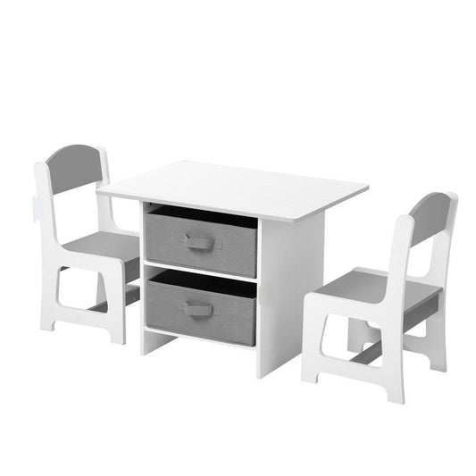 Oikiture Kids Table and Chairs Set - Activity Play Desk with Storage Box - Grey - Auzzistore