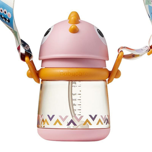 Bc Babycare T-REX TOBY Weighted Straw Sippy Cup 300ml (with Strap) - Rose