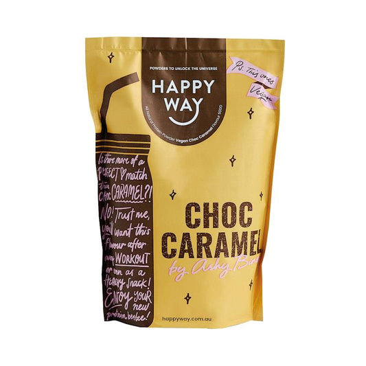 Happy Way Ashy Bines Choc Caramel Vegan Protein Powder 500g - Sweet Satisfaction