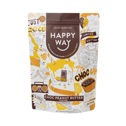 Happy Way Choc Peanut Butter Whey Protein Powder 500g - Satisfy Your Cravings