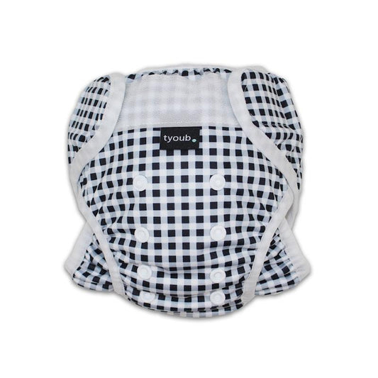 Tyoub Adjustable Reusable Swim Nappy & Wet Bag - Black White Gingham Check