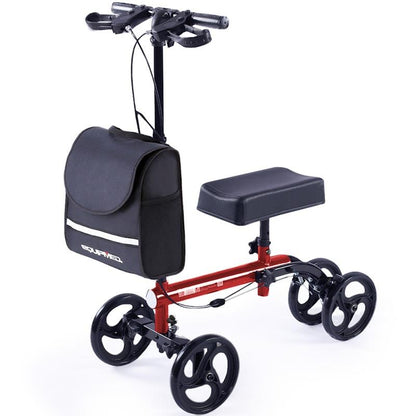 Equipmed Knee Scooter Walker with Dual Brakes & Bag - Red