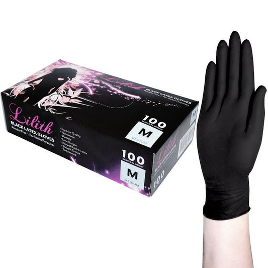 Lilith Salon Powder-Free Black Latex Gloves - Medium (100 Pieces/Box)-Auzzi Store