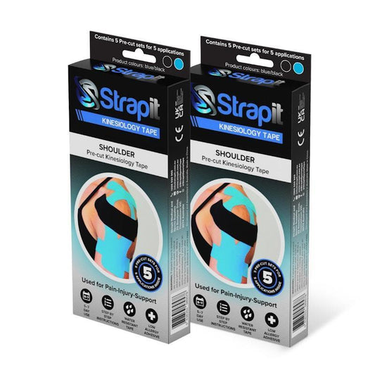 Strapit Shoulder Precut Kinesiology Tape - BLACK/BLUE - Box of 5 (2 Pack)