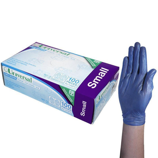 Universal Low Powder Vinyl Gloves - Blue Small (100 Pieces/Box)-Auzzi Store