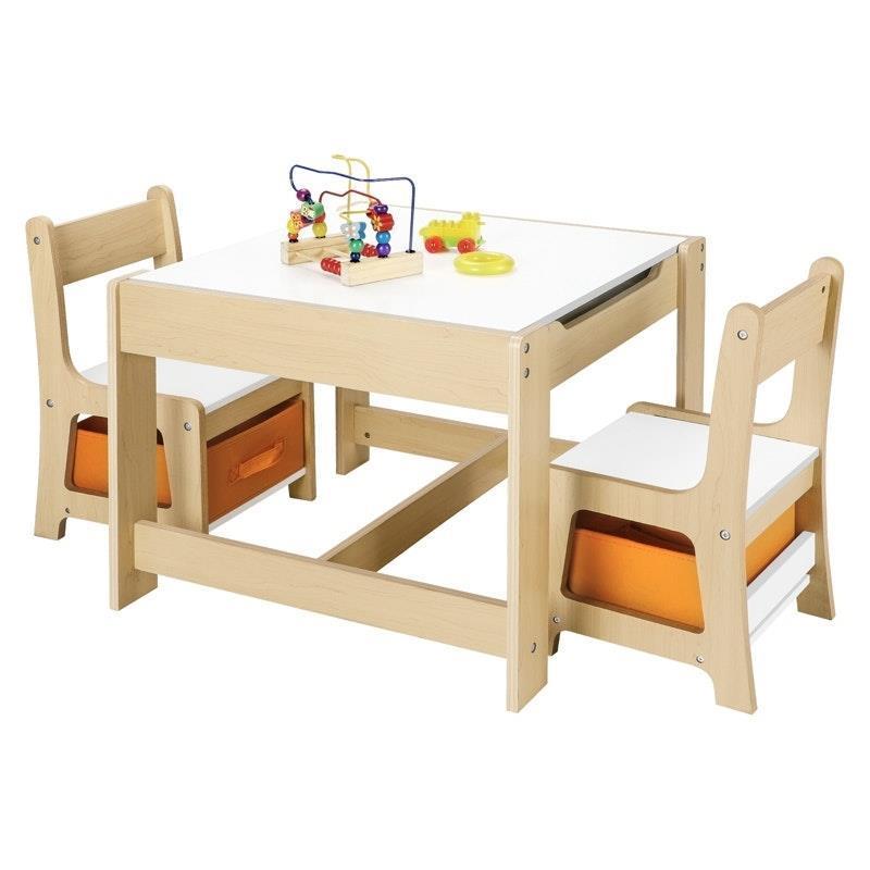 Oikiture Kids Table and Chairs Set - Activity Play Study Desk with Storage Box - Natural - Auzzistore