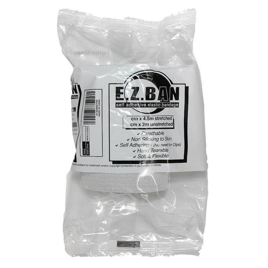 E.Z. BAN Wrap Cohesive Elastic Bandage - White 15cm x 2m Pack