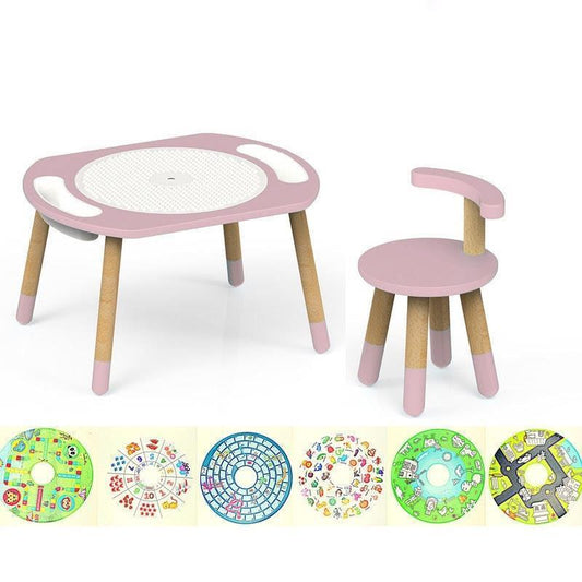 Riababy Play&Learn Activity Table Set - Adjustable Legs, Lego Duplo Compatible - Dusty Pink