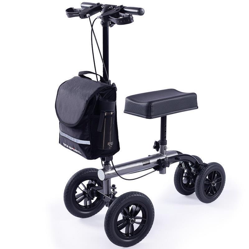 Equipmed Knee Scooter Walker with 10 Inch Tyres & Dual Brakes - Titanium Colour
