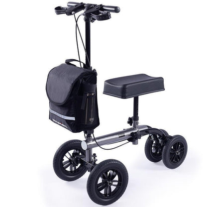 Equipmed Knee Scooter Walker with 10 Inch Tyres & Dual Brakes - Titanium Colour